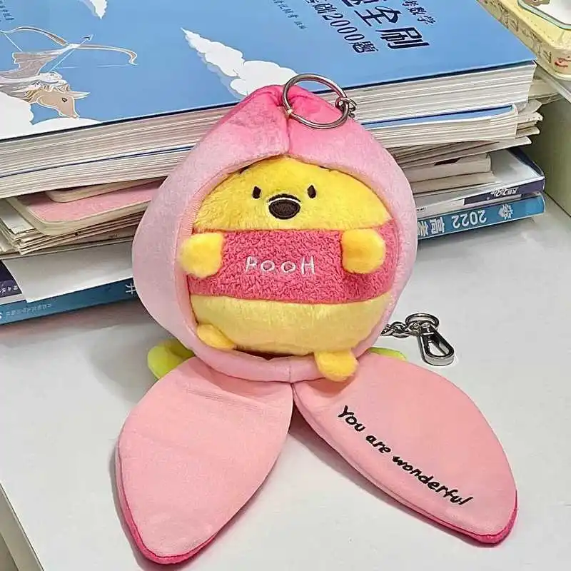 Disney pooh boneca de pelúcia pingente chaveiro mochila decoração anime kawaii pêssego design pingente amigos presentes aniversário para meninas