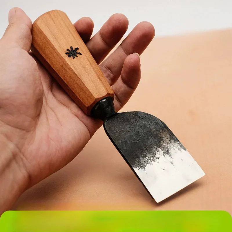 52100 Carbon Steel Blade with Cherry Wood Handle - 40mm Precision Cuttic for Leathercraft DIY - Leather Skin Knife