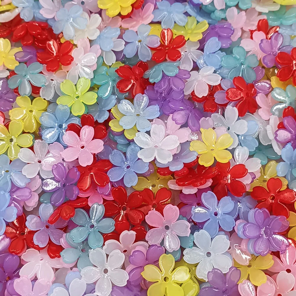 20pcs Resin Sakura Flower Bead 5 Petals Flower Hair Accessories Making DIY Handmade Bracelets Earrings Jewelry Making Supplies