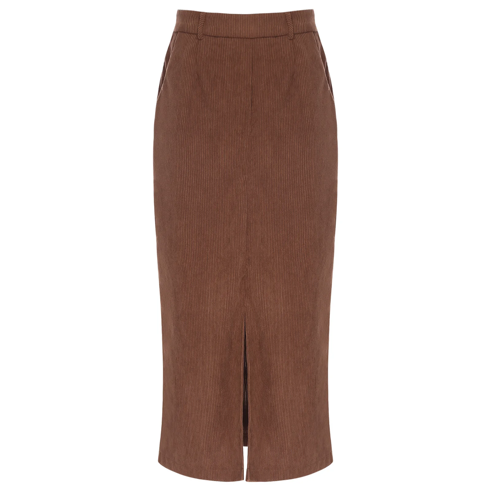 ペンシルスカート ファッション レディース ヴィンテージ コーデュロイ ハイウエスト フロントスリット ミディ丈スカート オフィスワーク デイリーカジュアル服