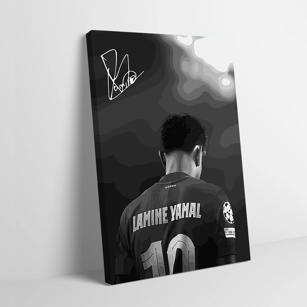 Lamine Yamal Black and White Portrait Poster Customizable Printed Canvas Painting Wall Art Gift for Decorative Picture Wand Deko