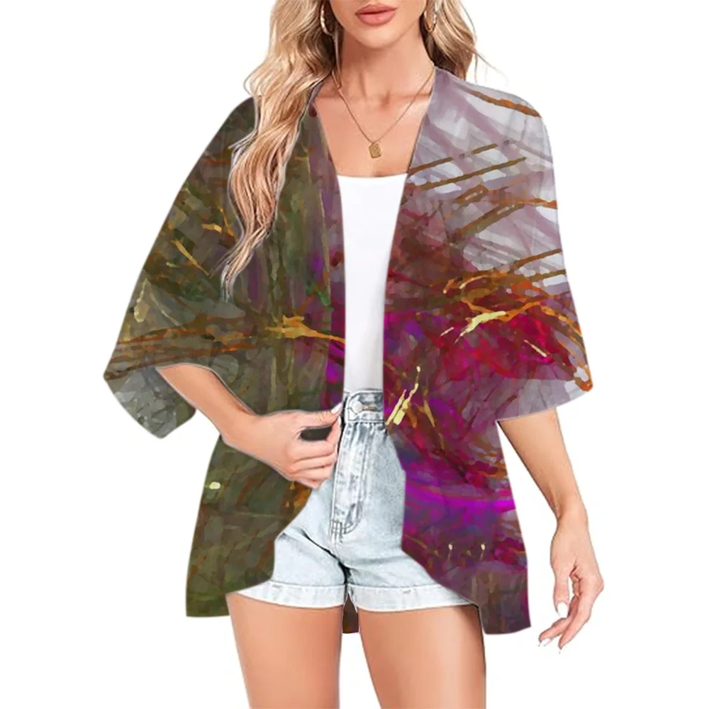 Fashion Breathable Half Sleeve Top 3D Printed Floral Pattern Summer Beach Chiffon Blouse Cardigan Short Sleeve Beach Women's