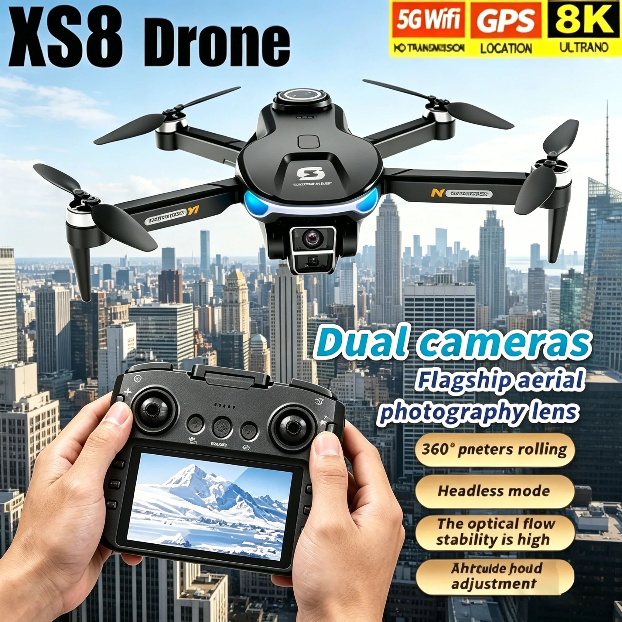 HD 8K Professional GPS Drone with Foldable Hexacopter 4K Camera Obstacle Avoidance Auto Return FPV RC Toy for Aerial Photography