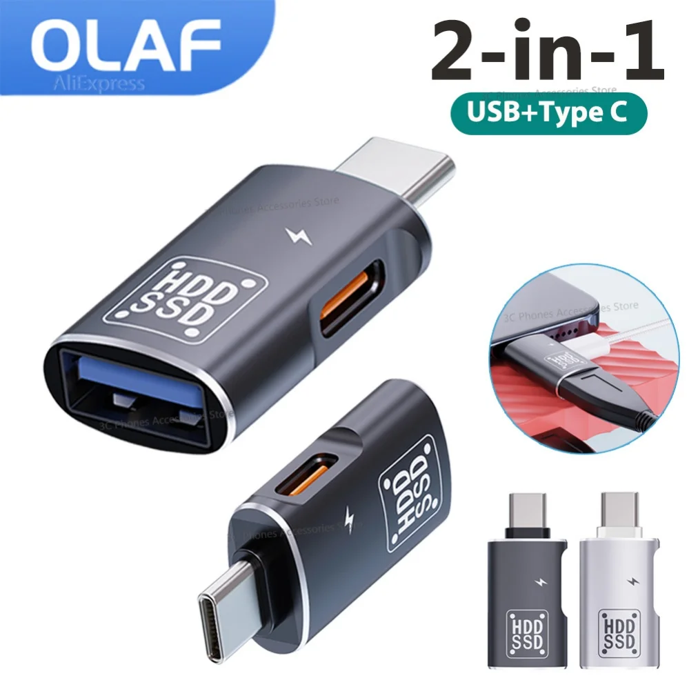 Type C to USB3.0+TypeC Female 2-in-1 Adapter USB C Charging OTG U Disk Data Transfer Converter For iPhone15 Samsung Xiaomi Phone