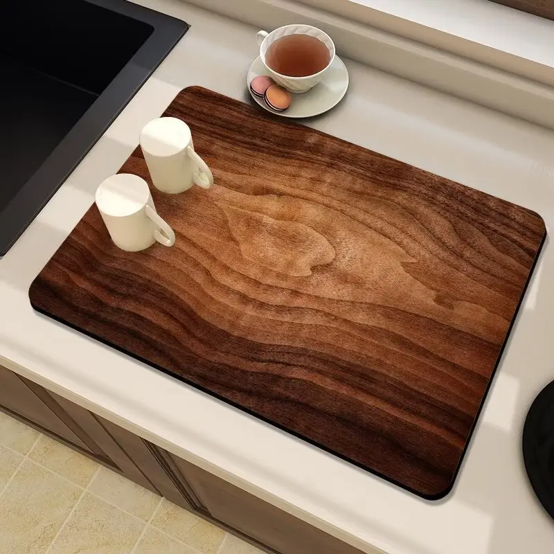 Moderne Minimalistische Holzmaserung Abtropfmatte Natürliche Textur Bedruckte Küchenmatte Rutschfest Hitzebeständig Arbeitsplatten-Schutz