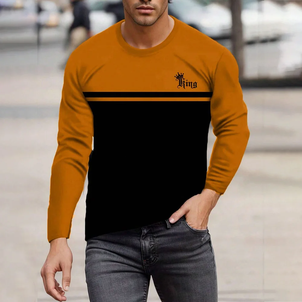 King Letter Print Men's Long Sleeve T-shirt Casual O-neck Oversized Tees Autumn Quick Dry T Shirt Sportswear Trend Men Clothing