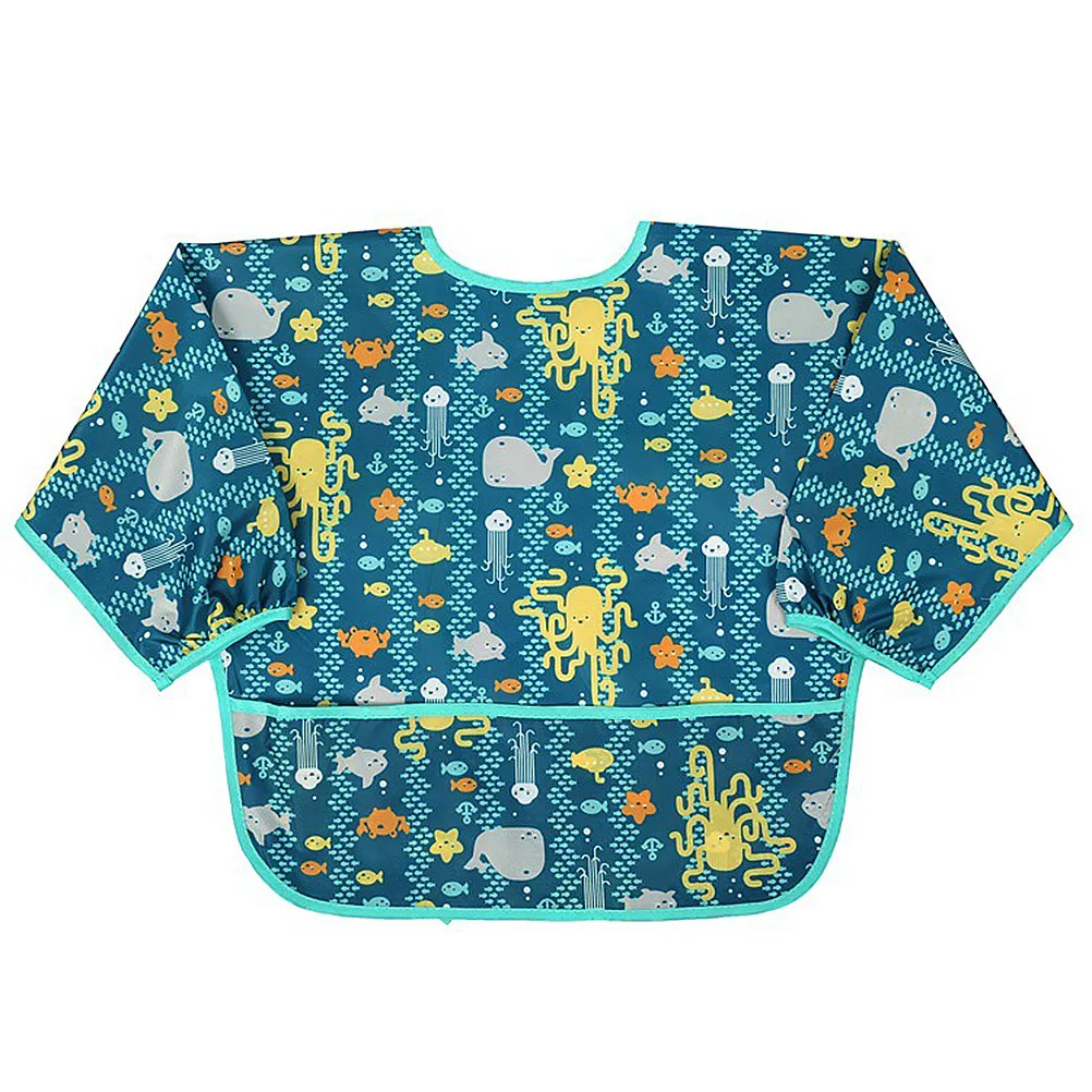 2Pcs Kids Waterproof Long Sleeve Aprons Baby Food Clothes Comfortable Breathable Baby Eating Aprons Random Color Random Pattern
