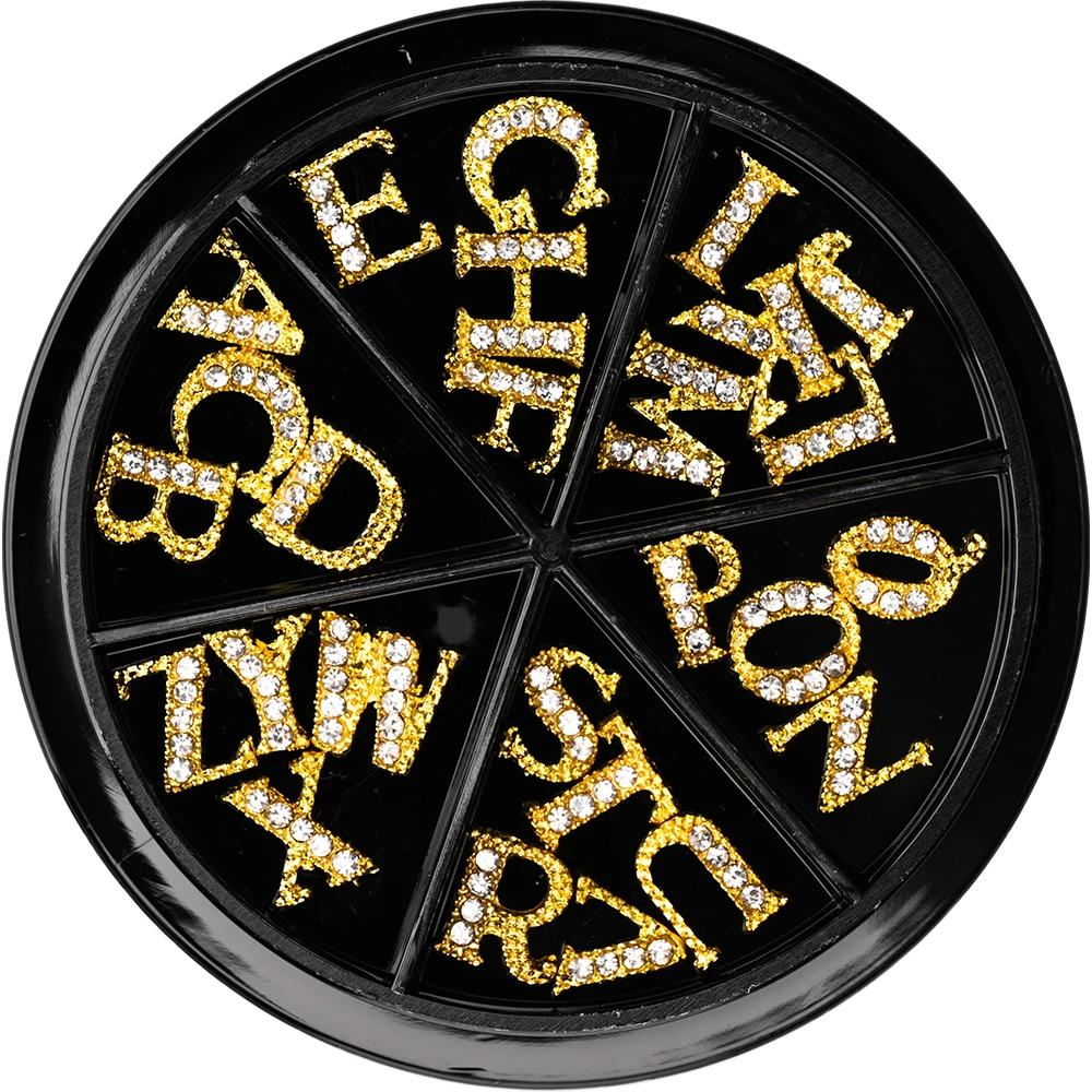 26 Letters In Wheels A-Z Nail Accessories Charms Gold/Pink Metal Jewels Alphabet 3D Nail Art Decorations English Letter Supplies