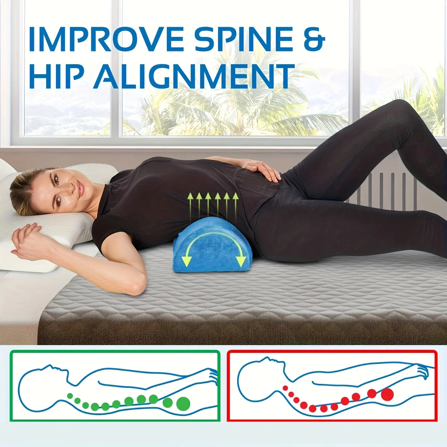 1pc Ergonomic Pillow for Spine & Hip Alignment, Lumbar Support for Legs, Knees, Lower Back, Machine Washable Cover, Removable