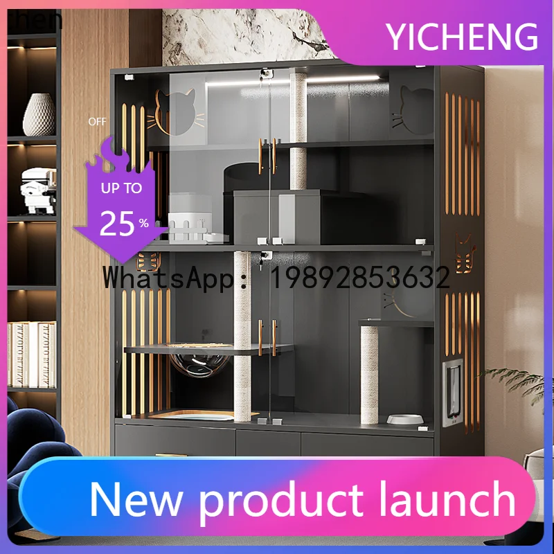 X1 ninho de gato villa de madeira maciça doméstica interna com banheiro integrado armário de gato grande