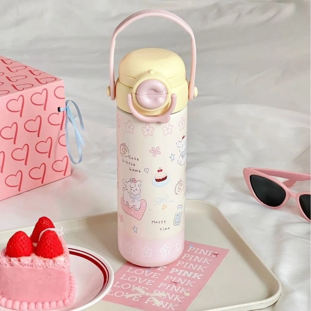 

Trendy 316 Stainless Steel Water Bottles 500ml Leakproof Thermal Cup Cartoon Kitten Portable Vacuum Mug for Travel