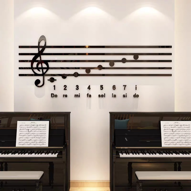 4 Color Piano Note Acrylic Wall Sticker Music Classroom DIY Art Wall Decoration Training Classroom Mirror 3D Stickers Wall Decor
