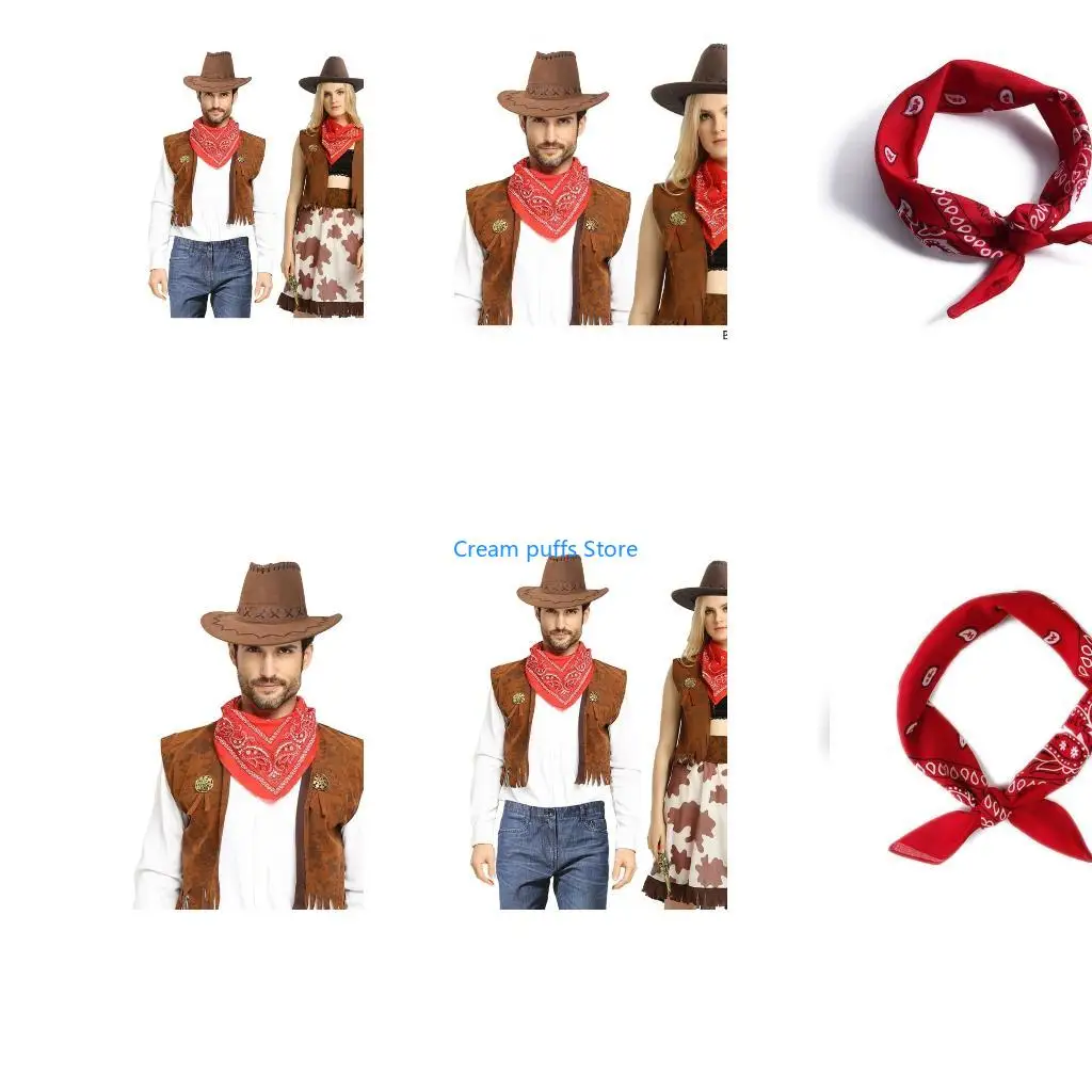 50LE Cow-boy Costumes Includes Vests Hat Scarf Cos-play Costume Accessories for Adult
