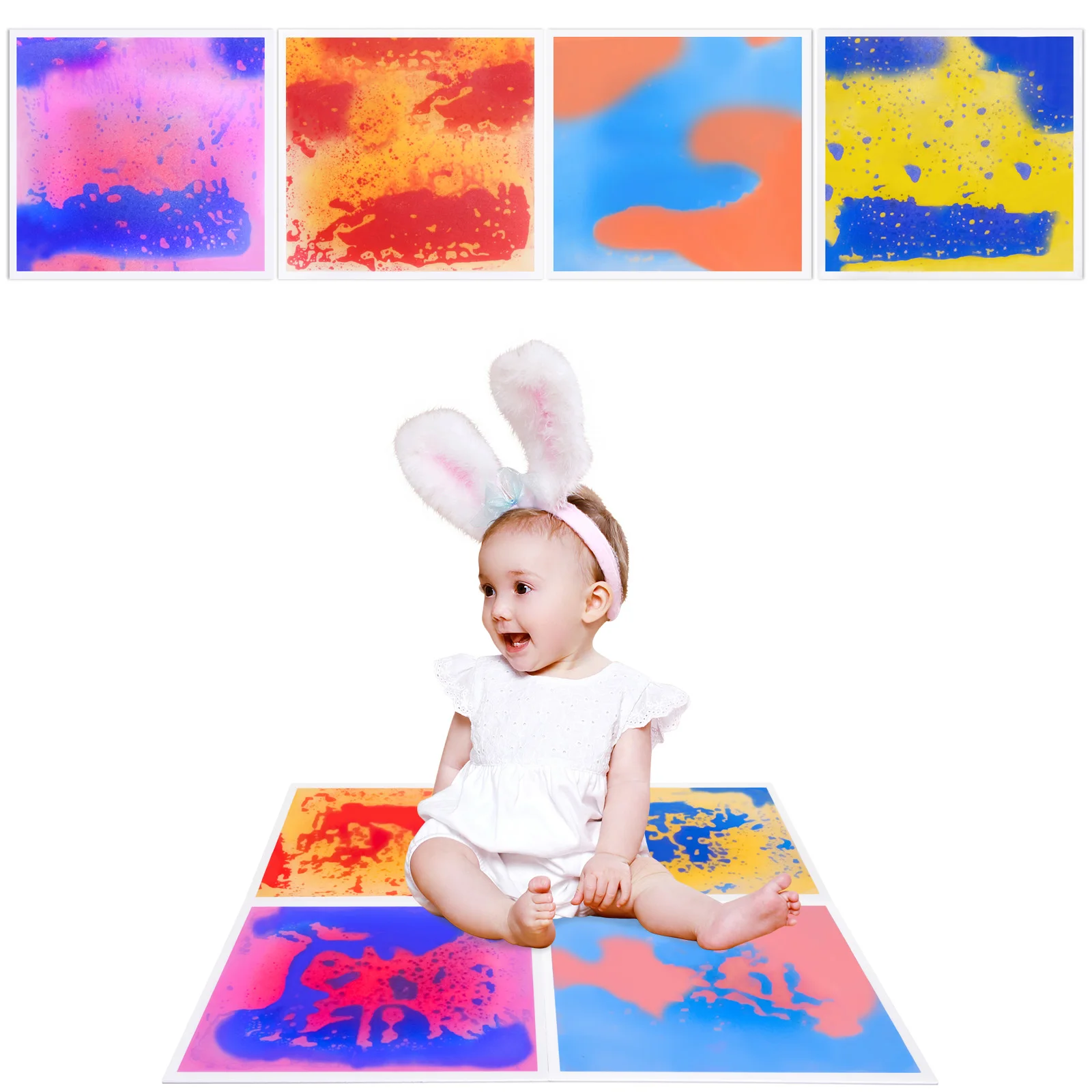 안전한 감각 자극 액체 바닥 타일: 유아 감각 자극 바닥 타일 및 어린이 감각 놀이 매트 모두에 이상적 4개입