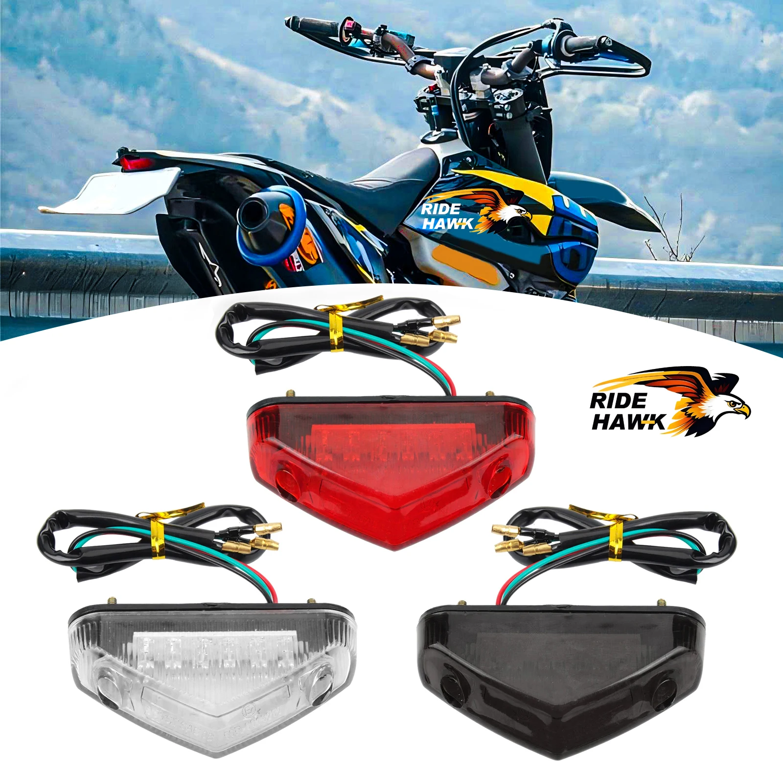 12V Motorcycle Brake Tail Light E-Approved Motorcycle Stop Running License Plate Lamp Universal for ATV Dirt Bike