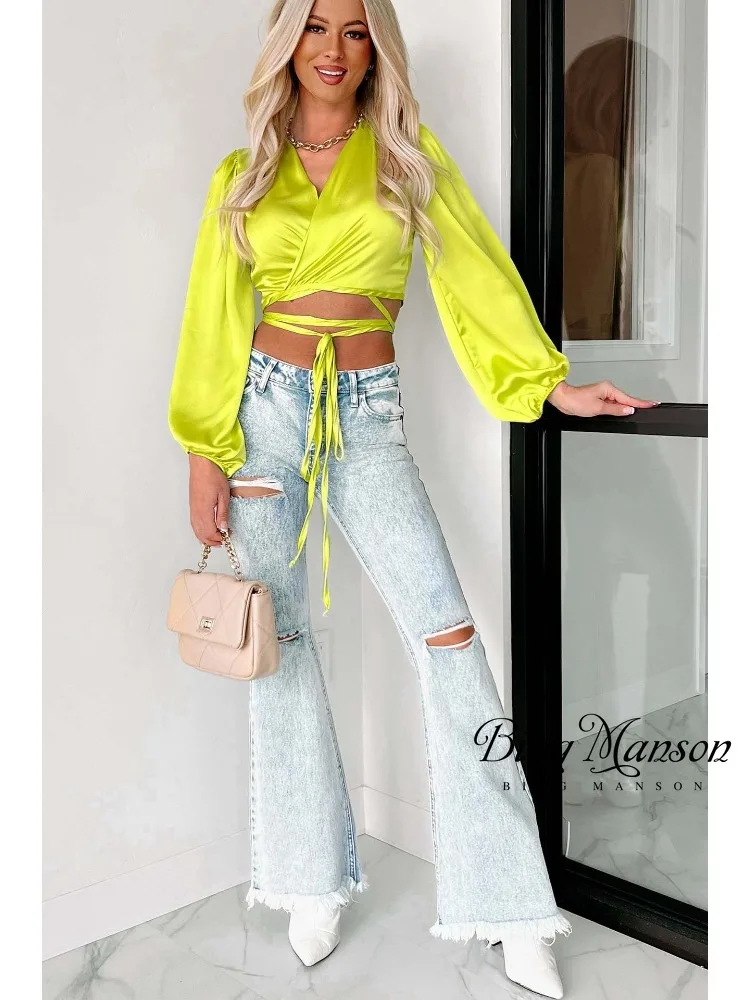 

Women's New Fashionable Perforated Jeans with Slightly Ragged Washed High Waist Casual Street Women's Pants Straight Tube Pants