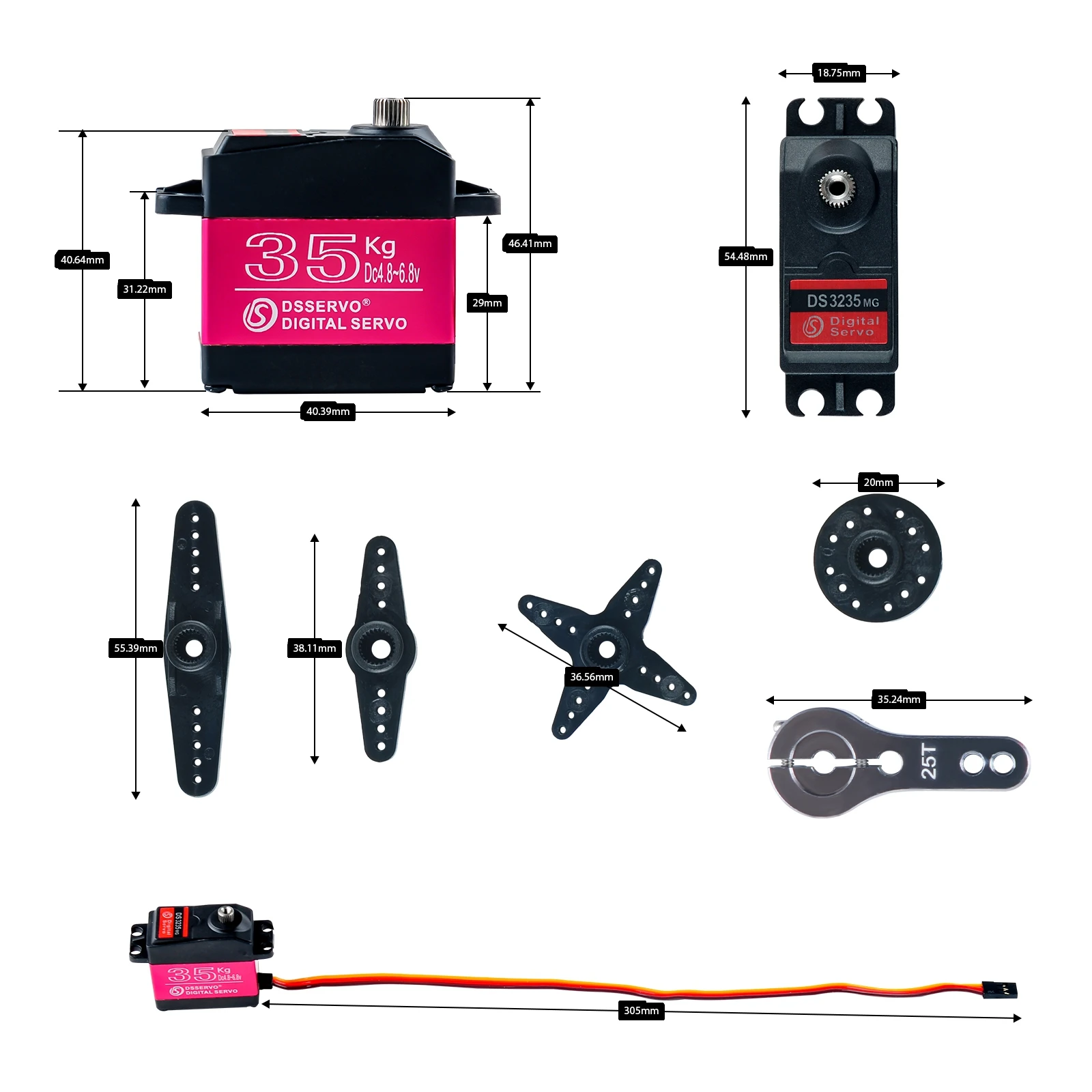 Servo digital DS3235 de 35KG180 ° /270 °   Servomotor de alto par de engranaje de Metal completo, piezas de potencia DIY para 1:8 1:10 1:12 RC, coche, Robot, Juguetes