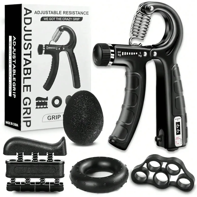 6‑in‑1 Adjustable Hand Grip Strength Trainer Set, Finger Exerciser, Grip Ring and Stress Relief Ball, Hand‑Strengthening Kit for Muscle Training and Hand Rehabilitation