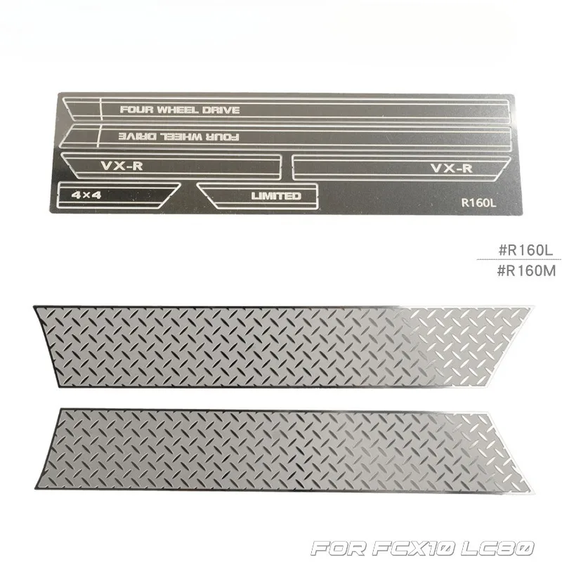 1/10 Stainless Steel Protective Sheets Antiskid Chequered Plates Metal Decorative for FMS FCX10 LC80 Side skirts #R160M