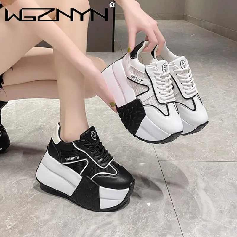 Moda 9CM gruba podeszwa buty sportowe damskie platformy trampki Casual tenis kobieta Vintage wulkanizowane designerskie buty na wysokim obcasie