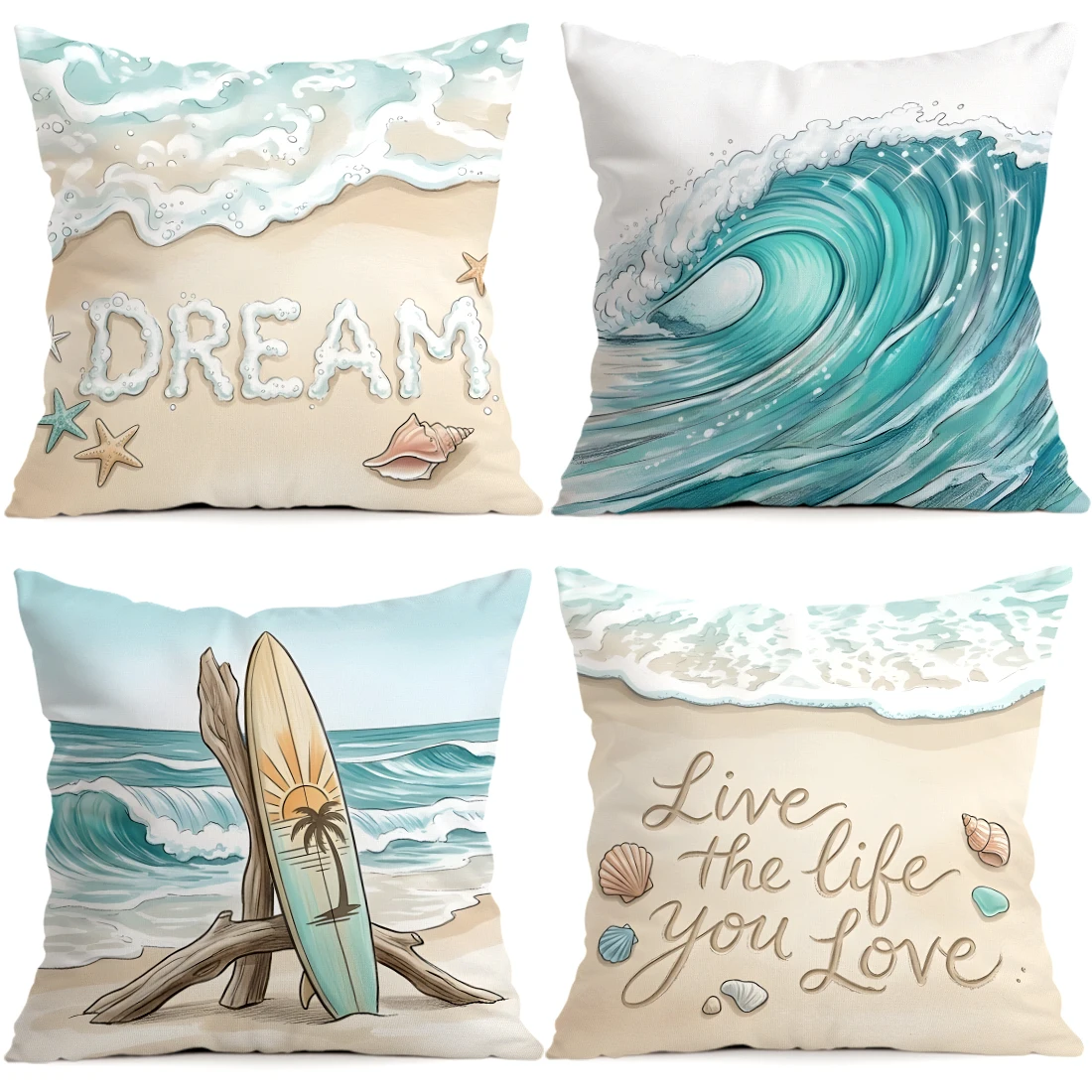1/4 Stück Kissen im Strand-Stil mit Textdesign, Kissenbezug aus Polyester, Dekokissen, Kissenhülle für Zuhause, Auto, Sofa, Dekoration