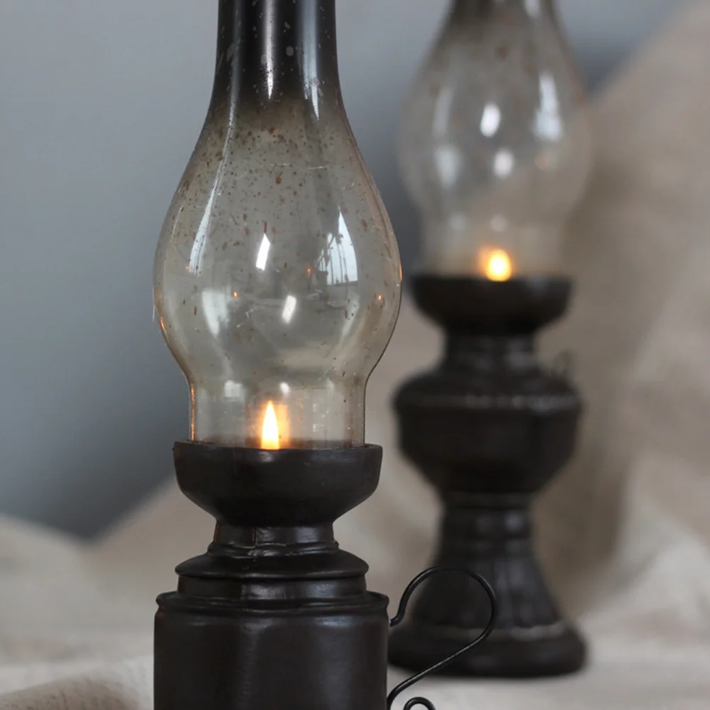 

2pcs Oil Lamp Holder Decoration Vintage Glass Cover Lantern Candlesticks Home Decor Gifts Creative Resin Crafts