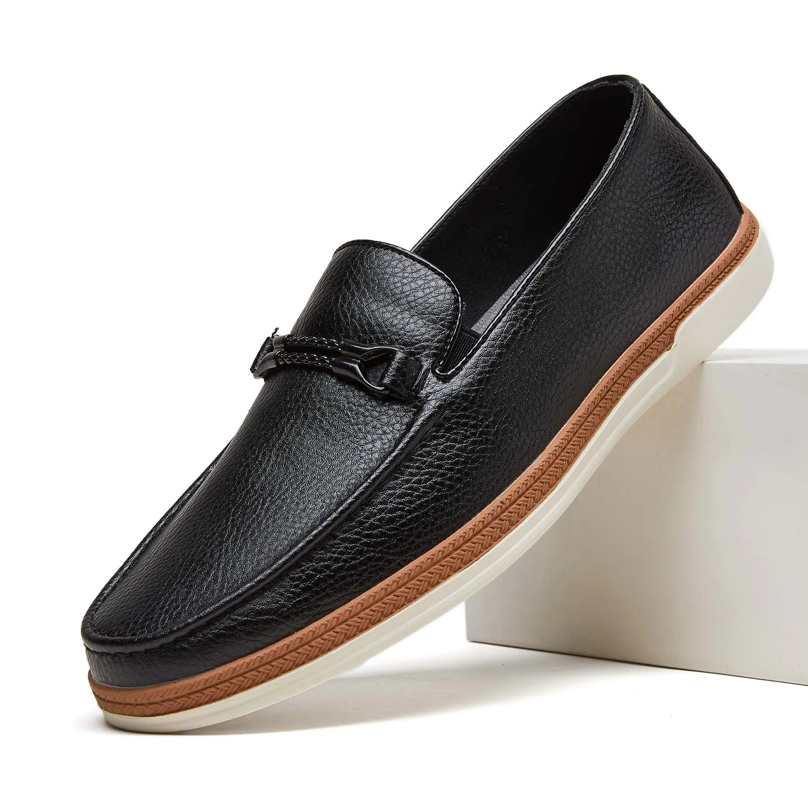 Desai Men's 2026 Autumn PU Leather Horsebit Loafer Slip-on Shoes Non-slip Thick Flat Sole Comfort Walking Leather Casual Shoes