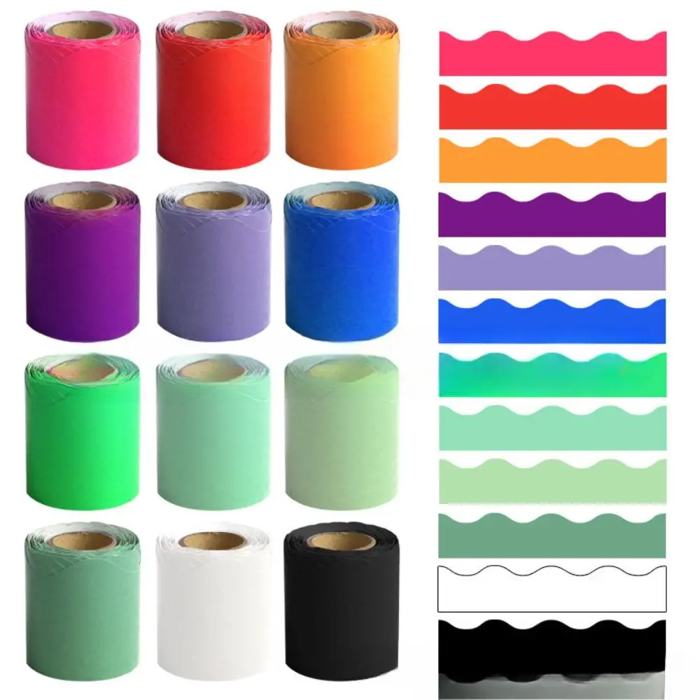 Fashion Colored Poster Border Stickers DIY Waterproof Wavy Edge Paper Wall Decoration for Classroom Bulletin Board Home Party