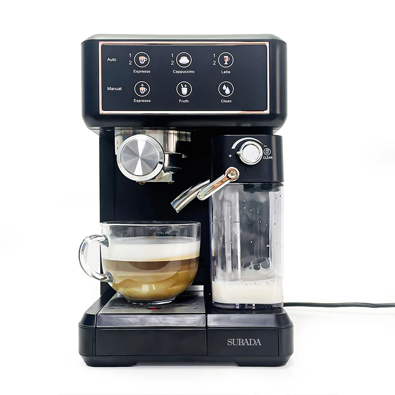 Piccola macchina da caffè moderna per uso domestico Caffè in capsule Cappuccino Latte Caffè a doppia tazza con scatola per il latte Espresso manuale 1,8 L
