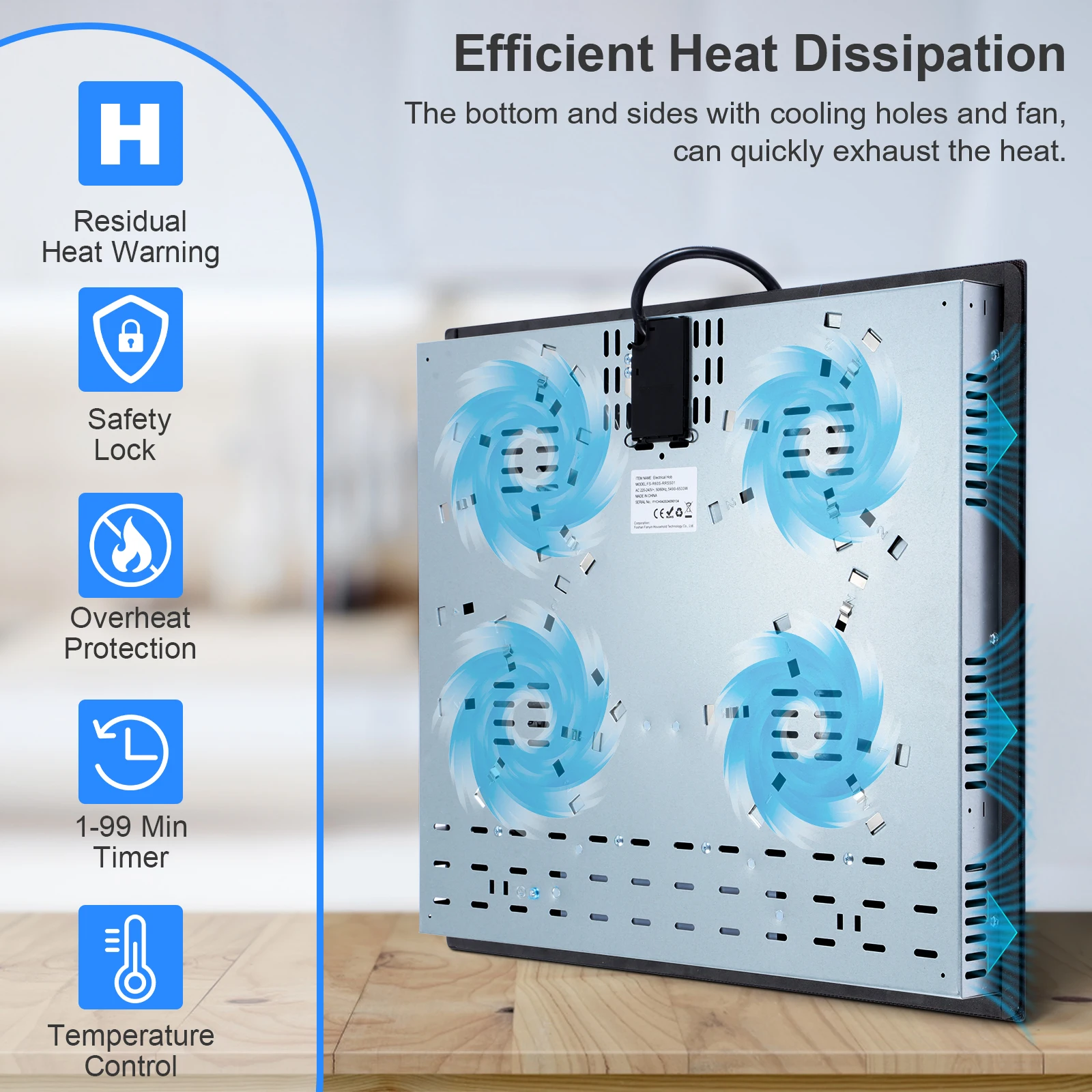 4-Zone Built-in Ceramic Hob 6000W 60cm Touch Control 9 Levels All Pots Compatible 1-99min Timer Residual heat alarm Child lock #6