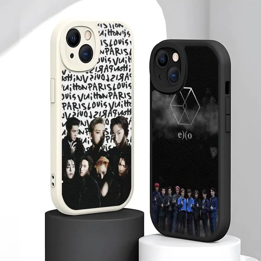 Korean pop music EXO group Phone Case For iPhone 16 15 14 13 12 11 Plus Pro Max High-end Luxury Lambskin Silicone Cover