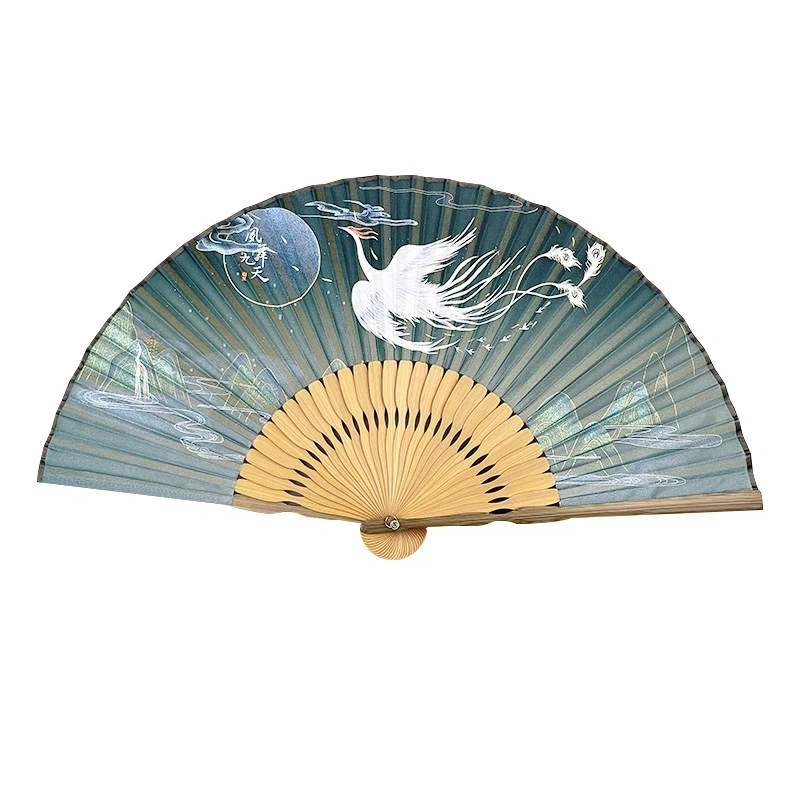 Small Folding Fan with Phoenix Pattern Portable Summer Cooling Daily Fan for Women Hanfu Cheongsam Dance Gift Home Office Set