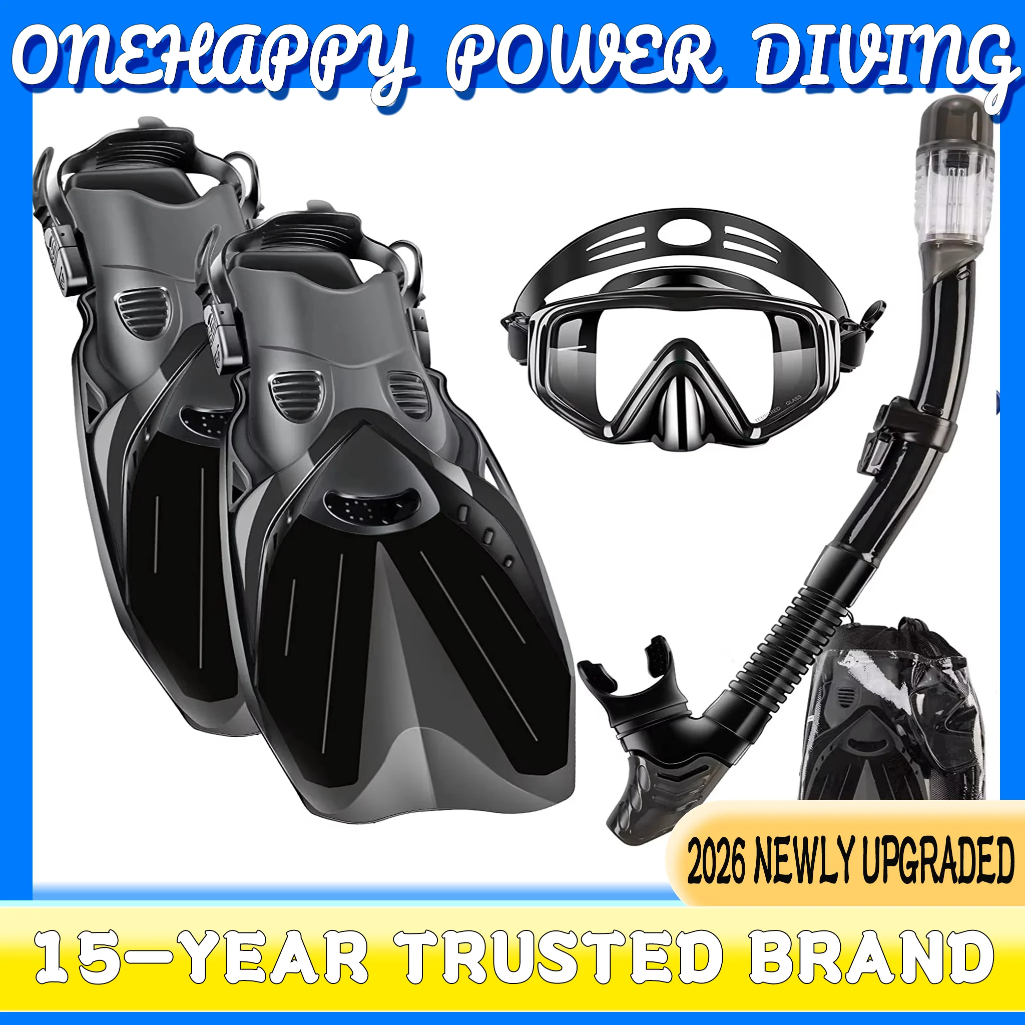 

Маска, ласты, трубка для дайвинга, комплект 4-в-1: панорамный обзор, сухой верх, регулируемые ласты для дайвинга с сумкой для переноски, снаряжение для подводного плавания для взрослых, для дайвинга и плавания