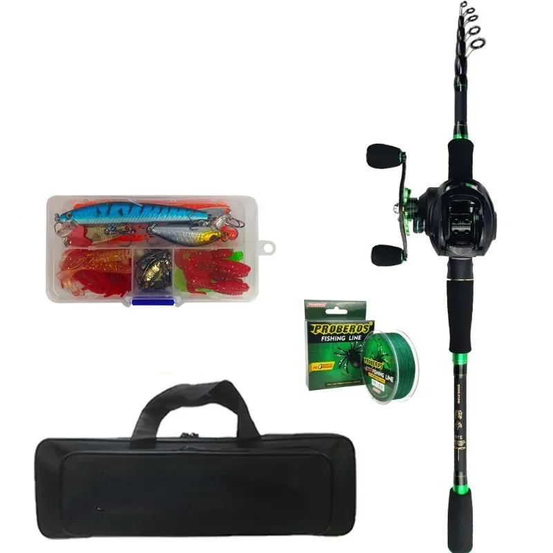 Männer Angelrute Combo mit Faserrute und Spinnrollen Angeln Baitcastingrolle und Kunstköder Angelzubehör Sets