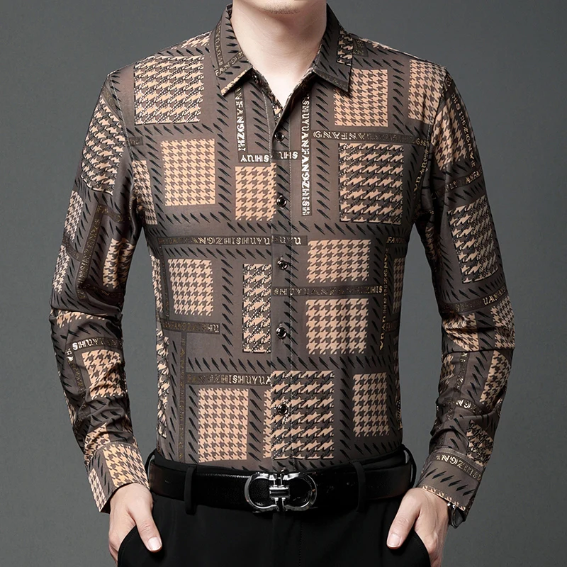 

Korean Men Fashion Plaid Dress Shirt 2025 High Quality Long Sleeve Social Business Costumes Hommes Luxe Mens Button Up Shirts