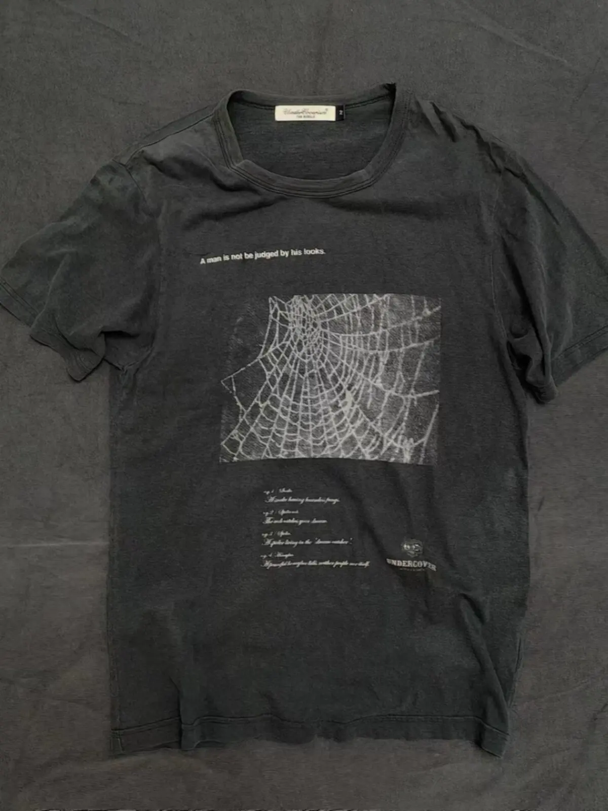 Lmyer Undercover Archive13s Spider Lair Making Old Washed Short Sleeved T-shirt for Men
