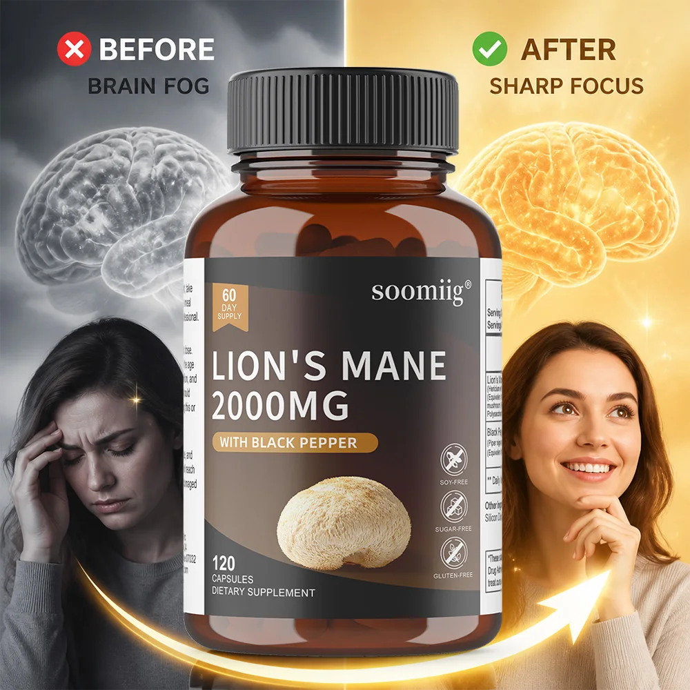 

Lion's Mane Mushroom Capsules - Improves Brain Function, Improves Memory and Concentration, and Relieves Stress