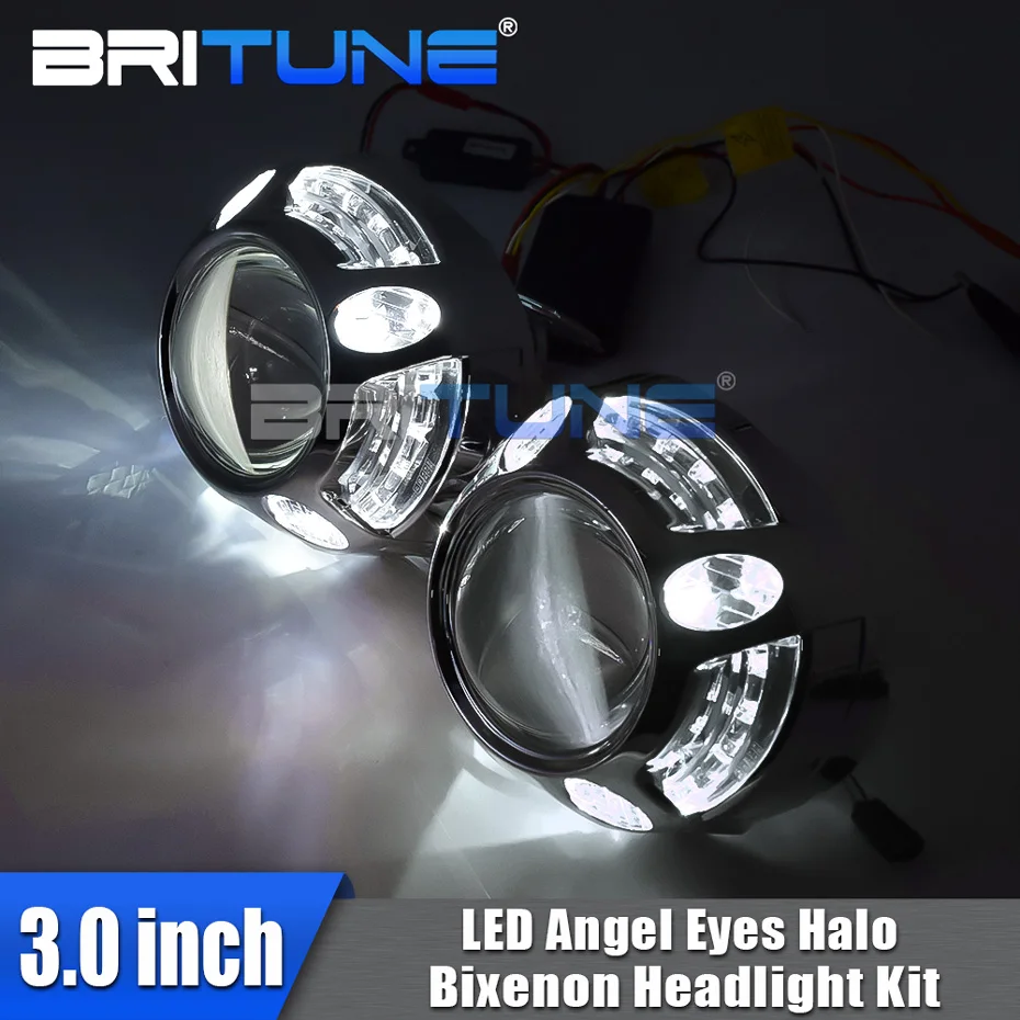 

Britune Bi Xenon Lens Angel Eyes Switchback Turn Signal Projector Kit 3 Inches H1 HID LED Bulb Car Accessory Headlight Assembly