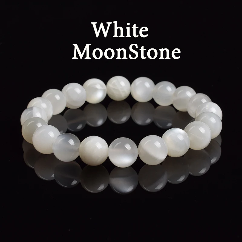 

Real Natural White Moonstone Bracelet Genuine Moon Stone Beads Elastic Bracelets for Women Men Premium Gift 8mm Gemstone Jewelry