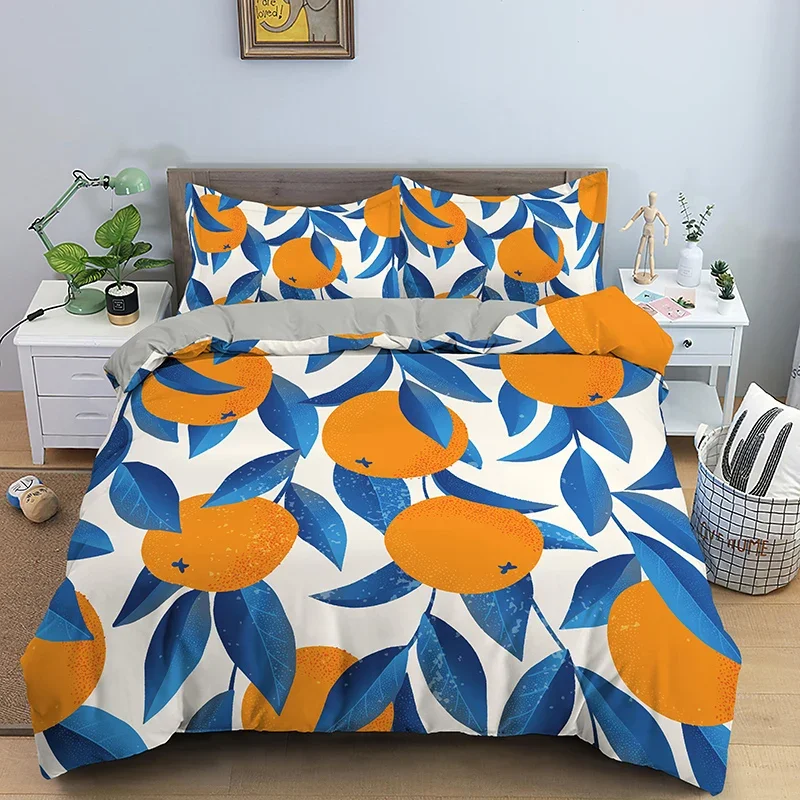 Kids Orange Duvet Cover King Queen Fruit Tangerine Bedding Set Tropical Botanical Comforter Cover 2/3pcs Polyester Quilt Cover