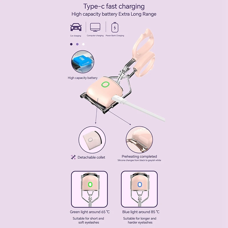 Modello di ricarica USB bigodino elettrico per ciglia riscaldamento rapido permanente per ciglia portatile Clip termica per ciglia arricciante duratura