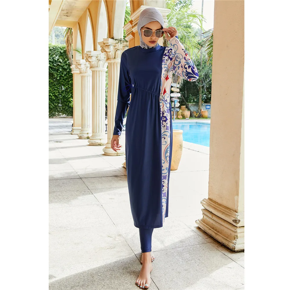 

3pcs Modest Islamic Swimwear Tunic Robe Print Long Burkini Muslim Women Swimsuits Swimming Bathing Surfing Wear Full Cover Dress