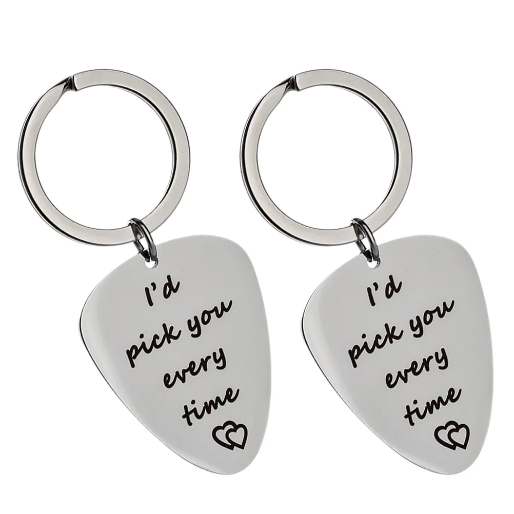 

2Pcs Guitar Key Chains Stainless Steel Creative Couple Gifts Commemorative Valentine's Day Practical Key Chains