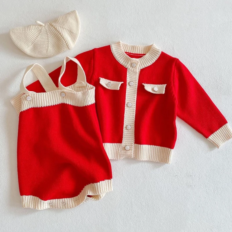 New autumn baby clothing, 0-3 year old girl baby bright red fashionable jumpsuit crawling suit