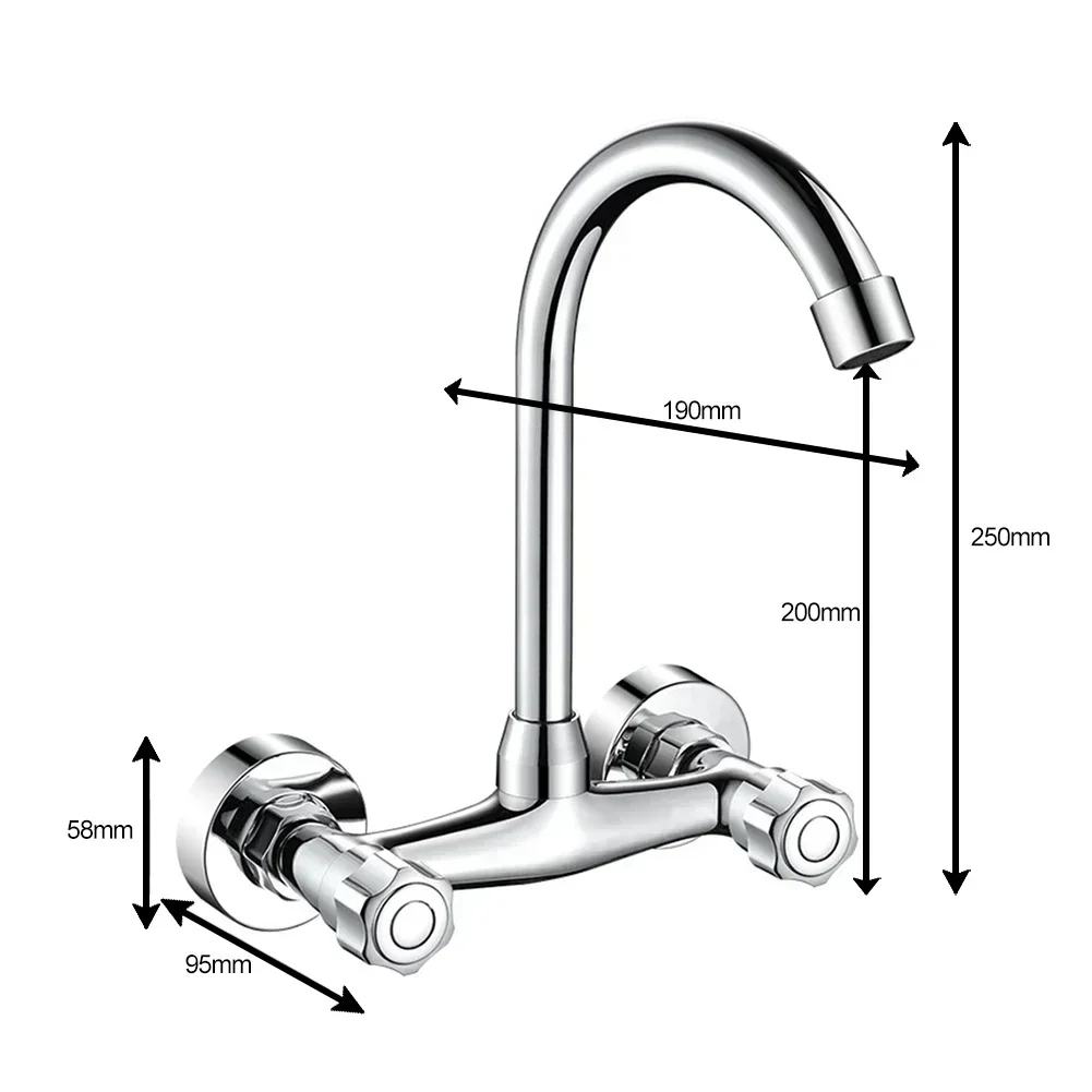 Stainless Steel Kitchen Faucet Hot Cold Water Mixer Valve Faucet 360 Degree Swivel Double Hole Wall Mounted Tap Balcony Tap