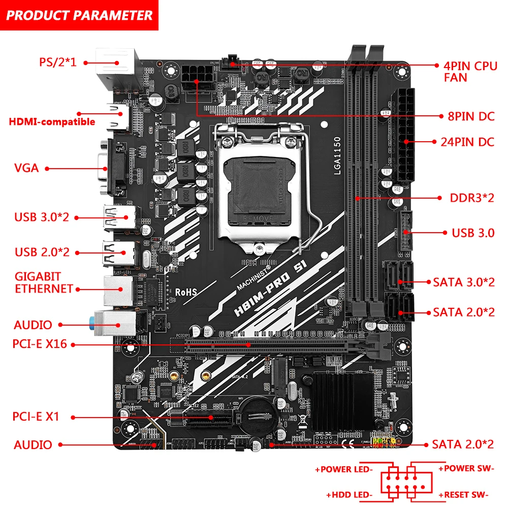 MACHINIST 마더보드 LGA 1150 NGFF M.2 슬롯 지지대 i3 i5 i7/Xeon E3 V3 프로세서, DDR3 데스크탑 RAM H81M-PRO VGA 메인보드, H81