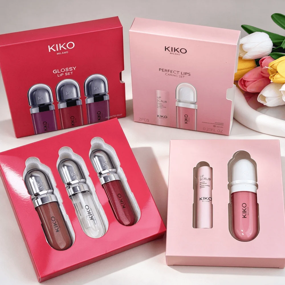 KIKO Perfect Lip Caring Set 3D Mirror Lip Gloss Glossy Lip Set Long-Lasting Moisturizing Morning and Night Lip Care Gift Sets
