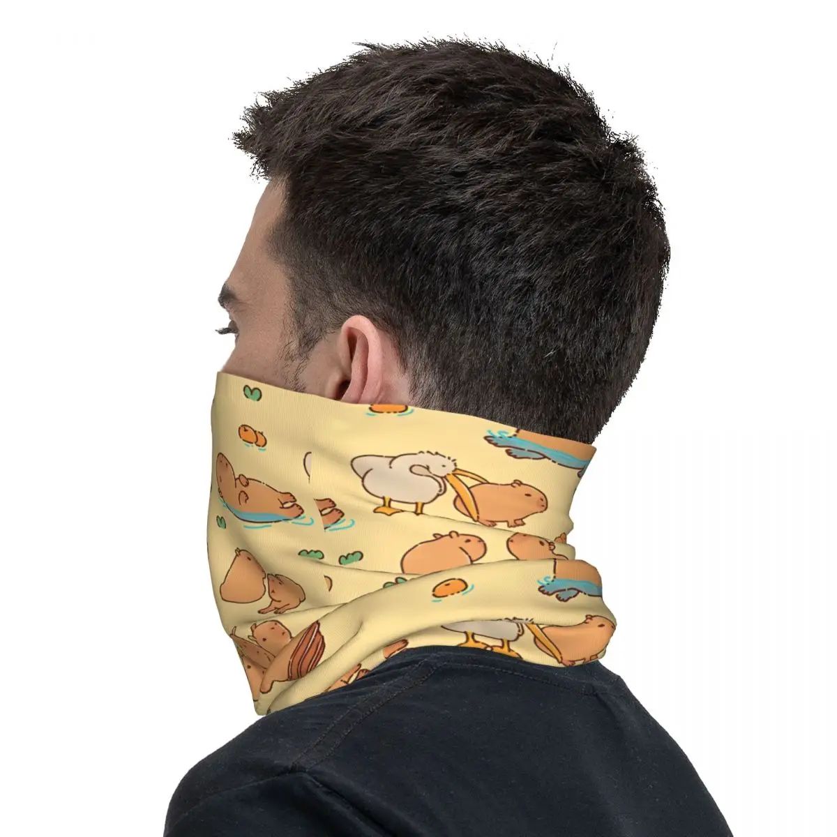 Capibara Cute Seamless Pattern, Yellow Background Bandana Neck Cover Wrap sciarpa passamontagna ciclismo Unisex adulto traspirante