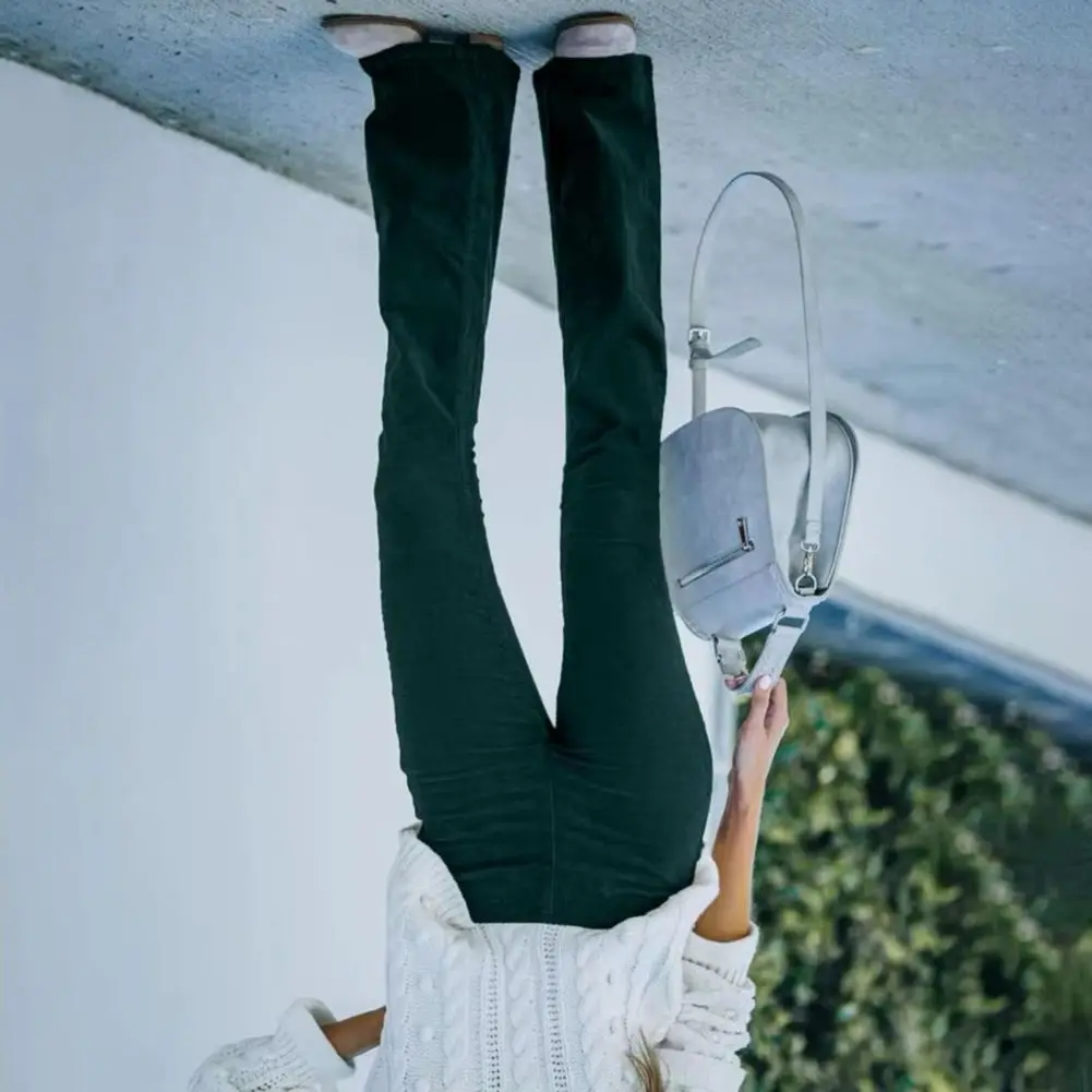 

2026 Wide-leg Bottoms Women Pants Elastic High Waist Solid Color Flared Pants with Pockets Corduroy Leisure Travel Party Trouser