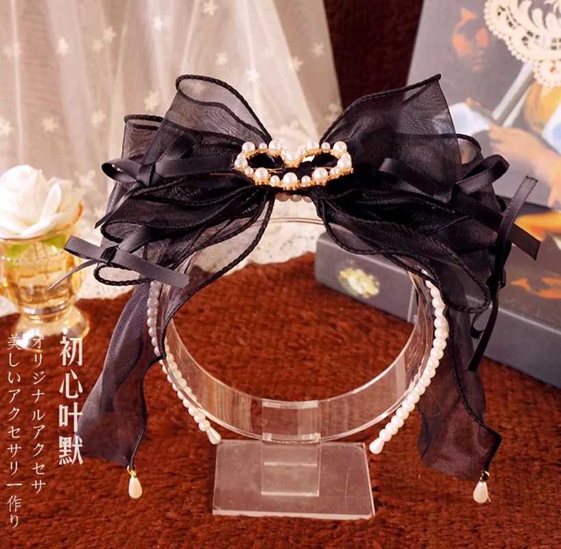 Lolita zubehör perle kc Lolita stirnband prinzessin tiara organza anime bogen lolita haar zubehör